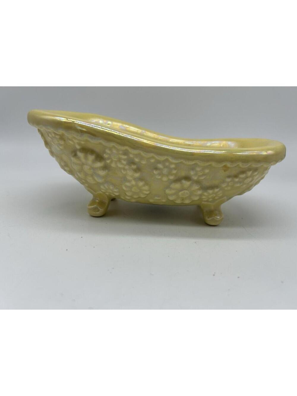 Vintage 1970’s Yellow Bathtub Soap Dish Ceramic Daisy Claw Foot Granny Core